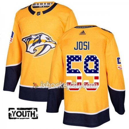 Børn NHL Nashville Predators Trøje Roman Josi 59 Adidas 2017-2018 Guld USA Flag Fashion Authentic